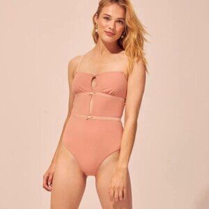 Solid & Striped The Scarlett Matte Blush pink one piece swimsuit with bows small